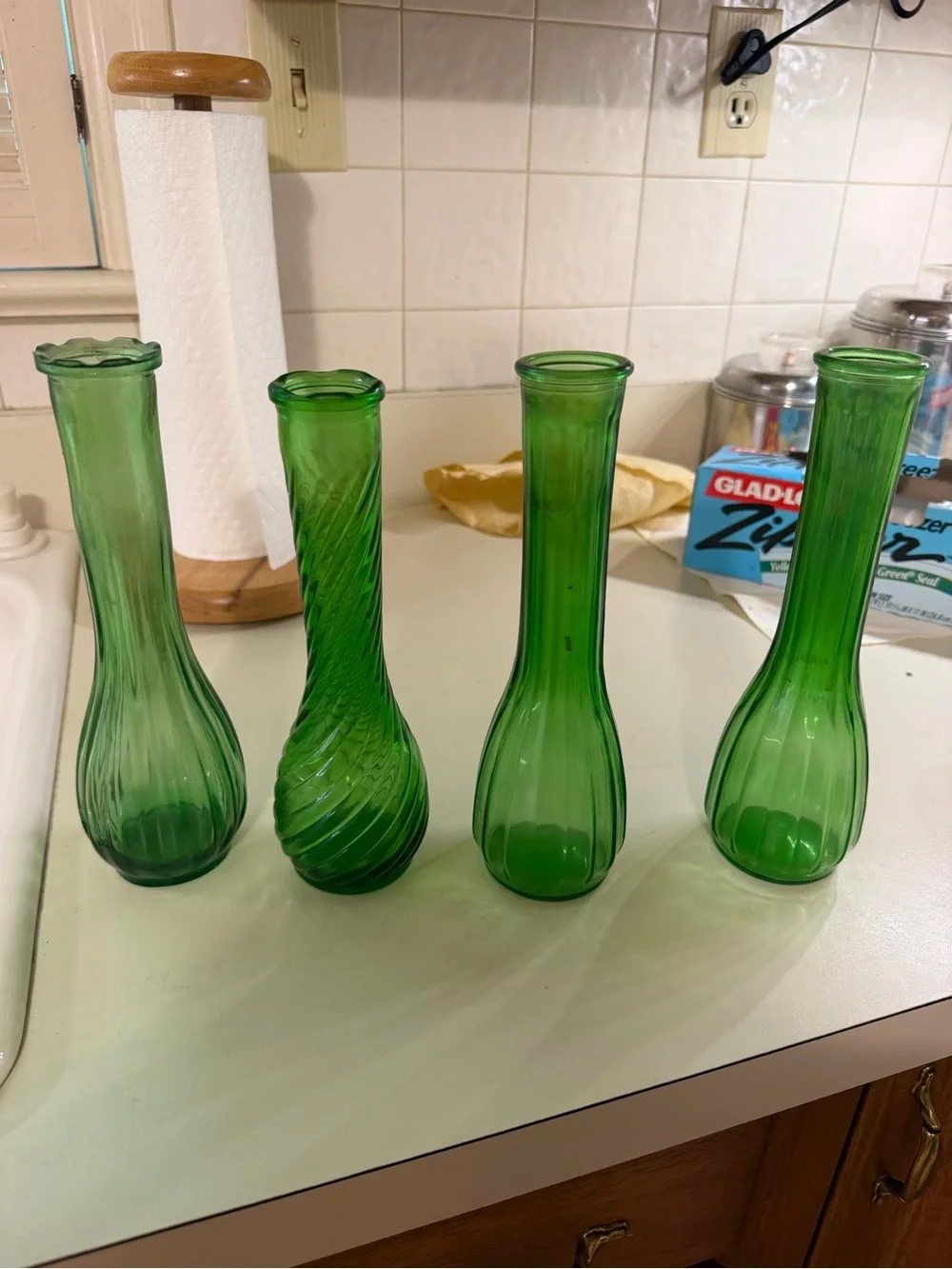 Green Glass Bud Vase Set - Home Accents